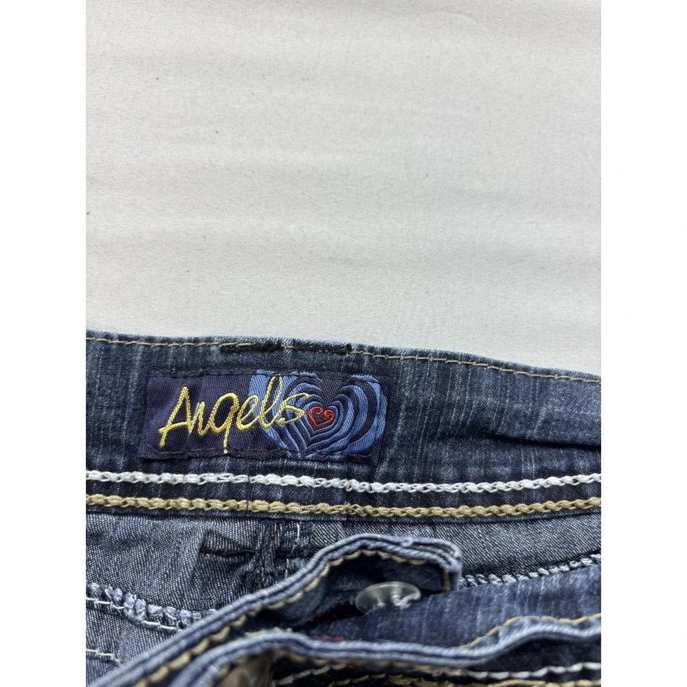 Angels Womens Size 11 Capri Jeans Denim Dark Wash Distressed Flap Pockets